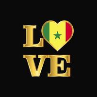 amor tipografía senegal bandera diseño vector oro letras