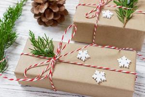 Classy Christmas gifts box presents on brown paper photo