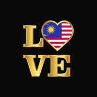 amor tipografía malasia bandera diseño vector oro letras