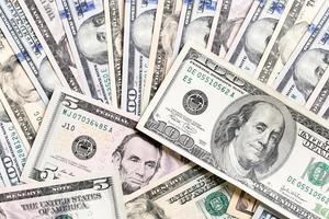 100 dollar bill on Dollar banknotes Top view of business concept on background with copy space photo