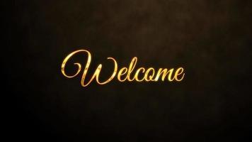 Welcome letter text animation with ink drops on gold effect. White writing is absorbed by gold lettering on a black background and gradually disappears. Background video in 4k loop