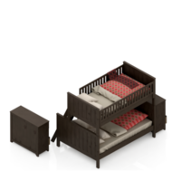 Isometric Bedroom 3D render png