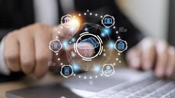Cloud computing is a type of technology that allows you to store Storage of information. Concept of networking and internet service. photo