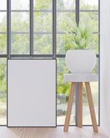 Living room on the white wall background, tree on cabinet, minimal style ,frame form mock up - 3D rendering - photo