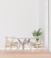 Living room and white wall,big window, table set, minimal style ,mock up and copy space wall - 3d rendering - photo