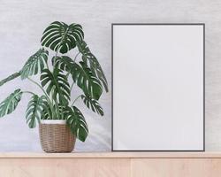 Living room on the white wall background, tree and cabinet, minimal style ,frame form mock up - 3D rendering - photo