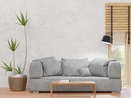 Living room and concrete wall, gray sofa, minimal style ,mock up and copy space wall - 3d rendering - photo