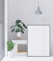 Living room on the white wall background, tree on cabinet, minimal style ,frame form mock up - 3D rendering - photo