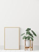 Living room on the white wall background, tree on cabinet, minimal style ,frame form mock up - 3D rendering - photo