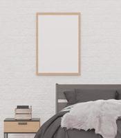 Loft style bedroom and white brick wall ,mock up frame  and copy space- 3d rendering - photo