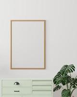 Living room on the white wall background, tree on cabinet, minimal style ,frame form mock up - 3D rendering - photo