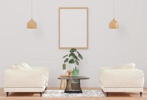 Minimal Living room and white wall sofa mock up frame - 3d rendering - photo