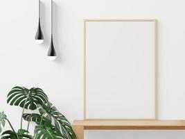 Living room on the white wall background, tree on cabinet, minimal style ,frame form mock up - 3D rendering - photo