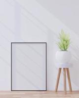 sala de estar en el fondo de la pared blanca, árbol en el gabinete, estilo minimalista, maqueta en forma de marco - representación 3d - foto