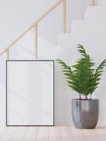 Living room on the white wall background, tree on cabinet, minimal style ,frame form mock up - 3D rendering - photo