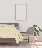 Minimal bedroom and white wall ,mock up frame  and copy space- 3d rendering - photo