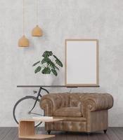 Loft style Living room and concrete wall and bicycle ,sofa mock up frame - 3d rendering - photo