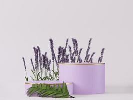 Cosmetic purple podium and background for product presentation, for magazine. Lavender flower bg - 3d rendering - photo