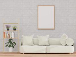 Loft style living room and brick wall ,mock up frame  and copy space- 3d rendering - photo