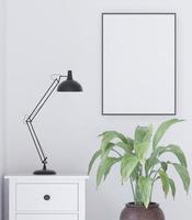 Living room on the white wall background, tree on cabinet, minimal style ,frame form mock up - 3D rendering - photo