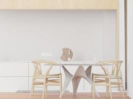 Kitchen and dining table ,big window, minimal style ,mock up and copy space wall - 3d rendering -