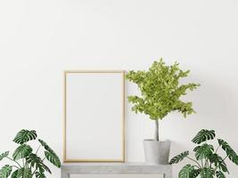 Living room on the white wall background, tree on cabinet, minimal style ,frame form mock up - 3D rendering - photo