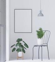 Living room on the white wall background, tree on cabinet, minimal style ,frame form mock up - 3D rendering - photo