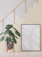 Living room on the white wall background, tree on cabinet, minimal style ,frame form mock up - 3D rendering - photo