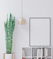 Living room on the white wall background, tree on cabinet, minimal style ,frame form mock up - 3D rendering - photo