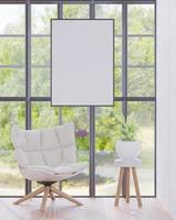 Living room on the white wall, little tree minimal style ,frame form mock up - 3D rendering - photo