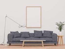 Living room and white wall black sofa mock up frame - 3d rendering - photo