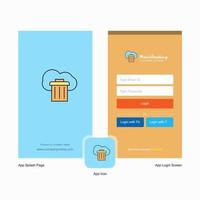 Company Cloud trash Splash Screen and Login Page design with Logo template Mobile Online Business Template vector