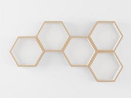 wooden Hexagon shelf copy space for mock up ,isolated background, minimal style - 3d rendering - photo