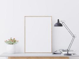 Living room on the white wall background, tree on cabinet, minimal style ,frame form mock up - 3D rendering - photo