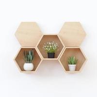 wooden Hexagon shelf copy space for mock up, Japanese style, for Kid room ,isolated background photo