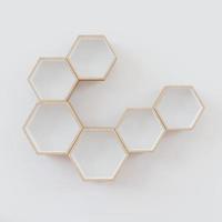 Hexagon wooden shelf, Minimal Japanese style. floating on the wall copy space hexagon, copy space. photo