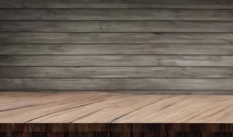 Empty wooden table in front of its background. photo