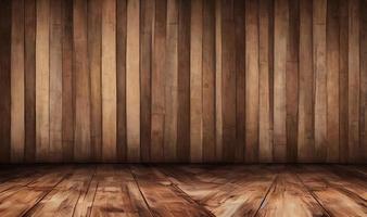 Empty wooden table in front of its background. photo