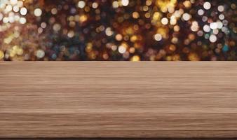 Empty wooden table in front of its background. photo