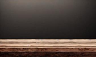 Empty wooden table in front of its background. photo
