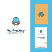 Globe in hands Creative Logo and business card vertical Design Vector