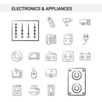 electrónica y electrodomésticos estilo de conjunto de iconos dibujados a mano aislado en vector de fondo blanco