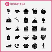 icono de glifo sólido de restaurante y bar para impresión web y kit de uxui móvil, como teléfono, chat, hotel, mapa mundial, ubicación, hotel, pictograma, paquete, vector