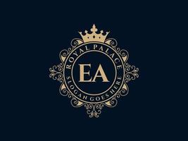 letra ea logotipo victoriano de lujo real antiguo con marco ornamental. vector