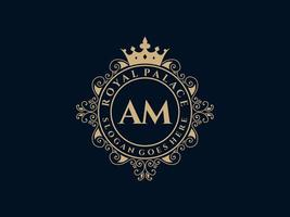 Letter AM Antique royal luxury victorian logo with ornamental frame. vector