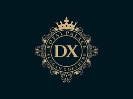 Letter DX Antique royal luxury victorian logo with ornamental frame. vector