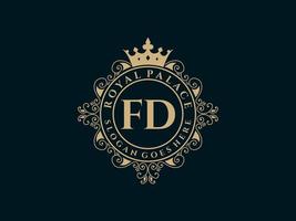 Letter FD Antique royal luxury victorian logo with ornamental frame. vector