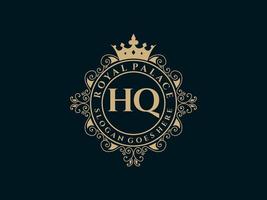 Letter HQ Antique royal luxury victorian logo with ornamental frame. vector