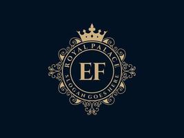 Letter EF Antique royal luxury victorian logo with ornamental frame. vector