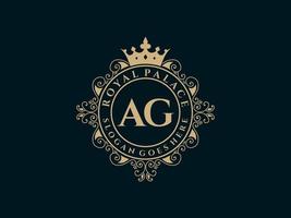 Letter AG Antique royal luxury victorian logo with ornamental frame. vector